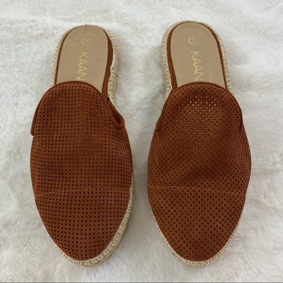 KAANAS Slip On Sedona Perforated Mule Espadrille Size 7 Rust Brown Suede - Picture 1 of 8